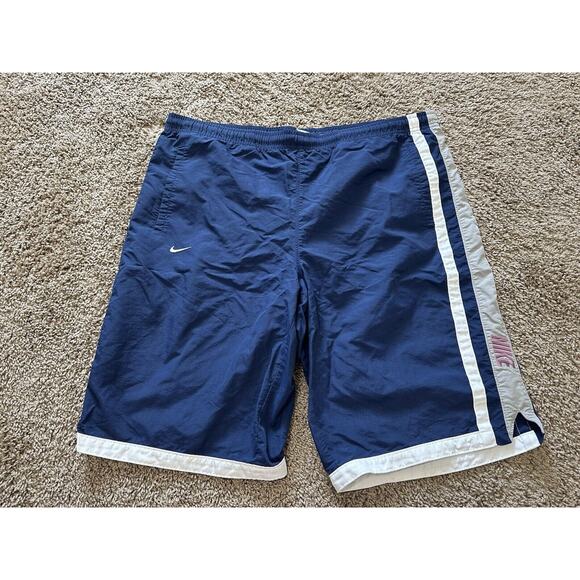 Vintage Nike Y2K Baggy Shorts Size L Navy Blue Gray Track Shorts - Picture 1 of 6